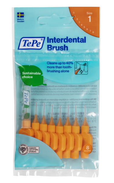 TePe Original szczoteczki międzyzębowe z bioplastiku 0,45 mm, pomarańczowe, 8 szt.