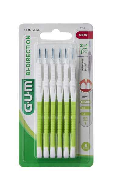 GUM BI-DIRECTION ULTRA, ISO 1, przepustowość 0,8 mm cylindryczny, zielony uchwyt, 6 szt