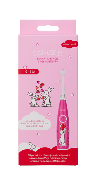 Bob i Bobek soniczna szczoteczka dla najmłodszych 0-6 lat z nadrukiem w serduszka i wygodnym ładowaniem USB