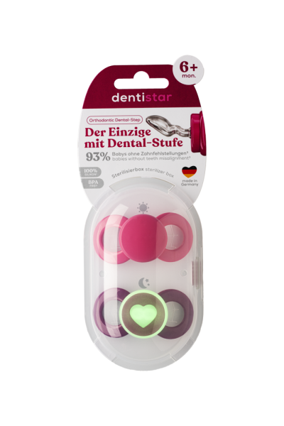 Dentistar Day & Night Soother, smoczek na dzień i na noc, 6-14 miesięcy, różowy