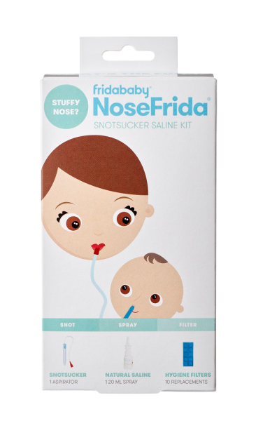 Fridababy NoseFrida Zestaw 3 w 1: aspirator + spray solankowy do nosa, 20ml + 10 filtrów higienicznych
