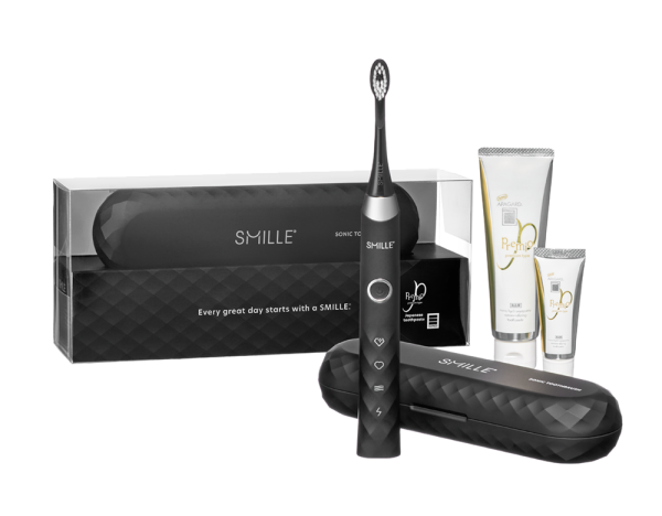 SMILLE Sonic Brush - Premium soniczna szczoteczka z włóknami SANGI, czarny