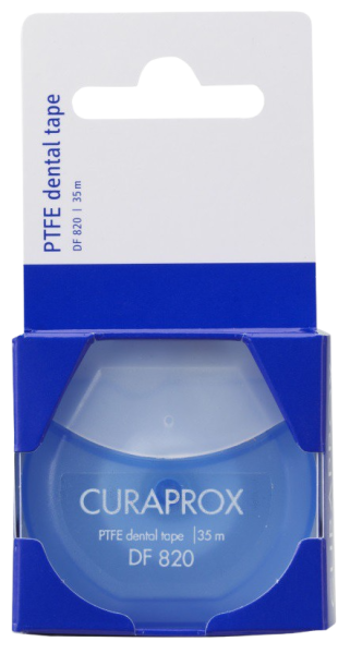 Curaprox DF 820 Floss Tape Taśma dentystyczna powleczona teflonem,  35 m
