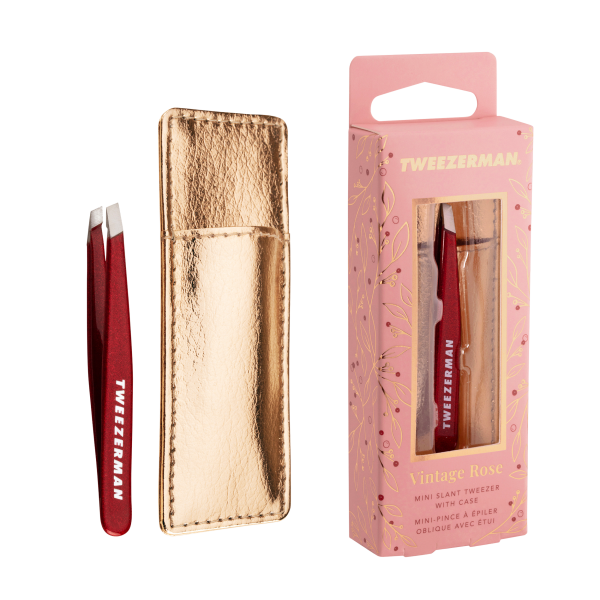 Tweezerman Vintage Rose Mini Slant Tweezer – pęseta do brwi w etui