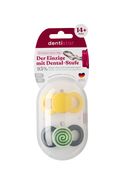 Dentistar Day & Night Soother, smoczek na dzień i na noc, od 14 miesięcy, żółty