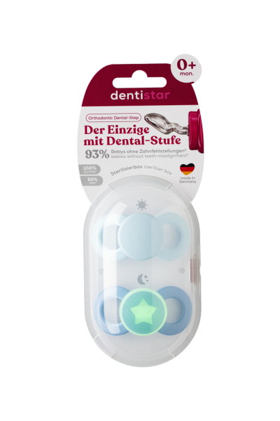 Dentistar Day & Night Soother, smoczek na dzień i na noc, 0-6 miesięcy, niebieski