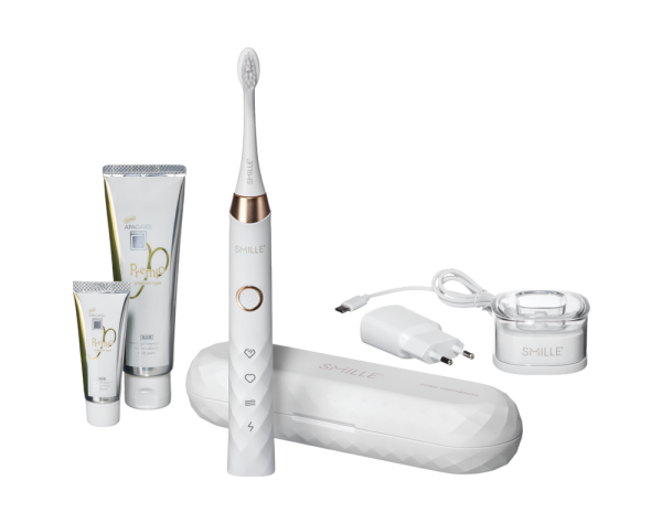 SMILLE Sonic Brush - Premium soniczna szczoteczka z włóknami SANGI, biały