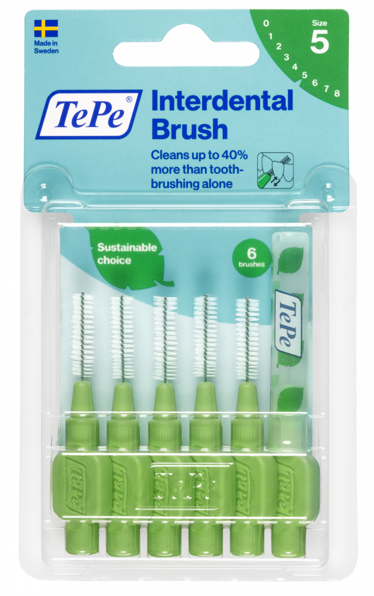 TePe Original szczoteczki międzyzębowe z bioplastiku 0,8 mm, zielone, 6 szt.
