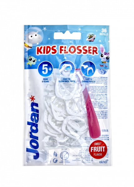 Jordan Kids Flosser łuk z nitką do czyszczenia przestrzeni międzyzębowych, 36 szt