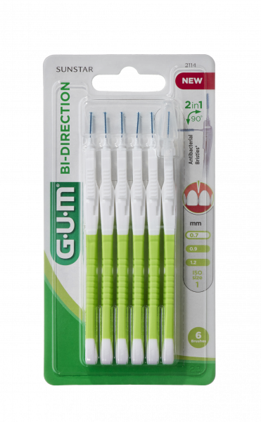 GUM BI-DIRECTION ULTRA, ISO 1, przepustowość 0,7 mm cylindryczny, zielony uchwyt, 6 szt