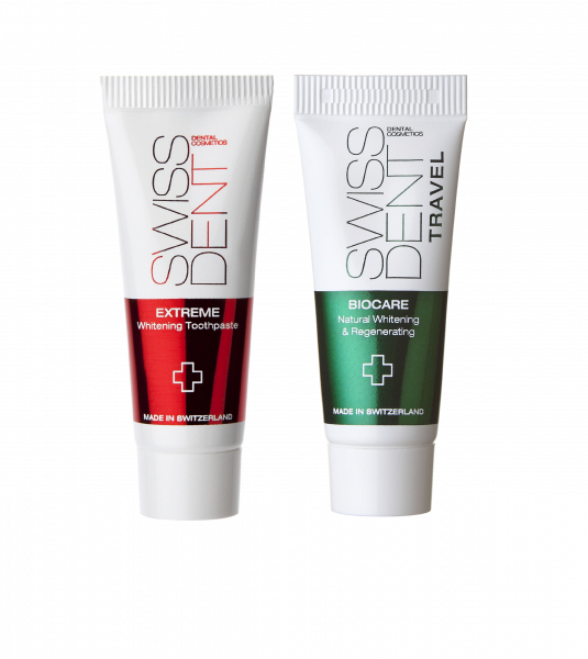 SWISSDENT Zestaw podróżny z pastą do zębów EXTREME i BIOCARE, 2x 10 ml