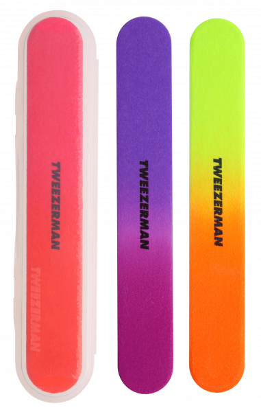 Tweezerman Fluo pilniczki do paznokci z etui, 3 sztuki