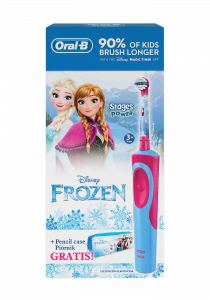 Oral-B Vitality KIDS Frozen elektryczna szczoteczka dla dzieci + pudełko z kredkami z motywem Krainy Lodu