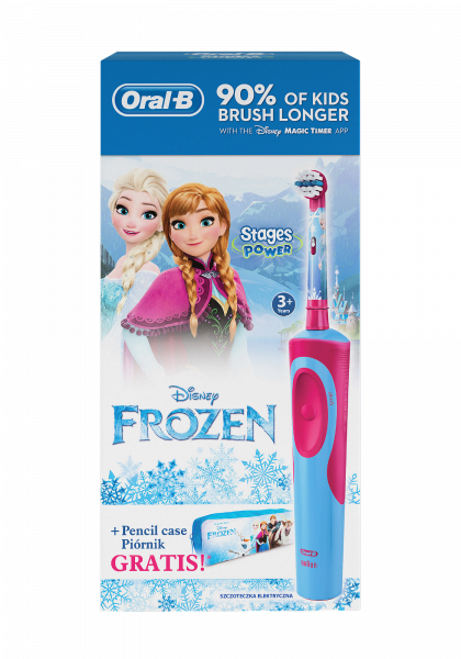 Oral-B Vitality KIDS Frozen elektryczna szczoteczka dla dzieci + pudełko z kredkami z motywem Krainy Lodu