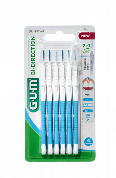 GUM BI-DIRECTION, ISO 2, przepustowość 0,9 mm, cylindryczny, niebieski uchwyt, 6 szt.