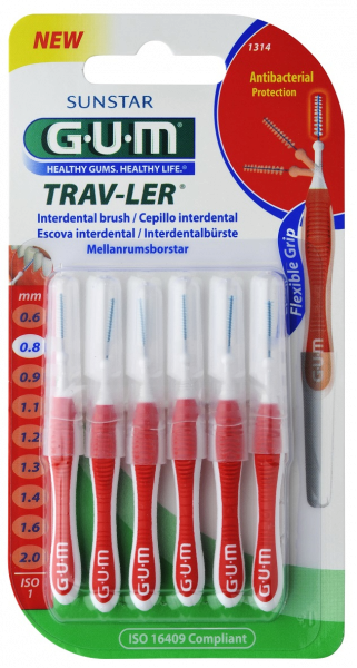 GUM TRAV-LER, ISO 1, przepustowość 0,8 mm, ISO 1, cylindryczne, 6 szt. + 6 nakładek