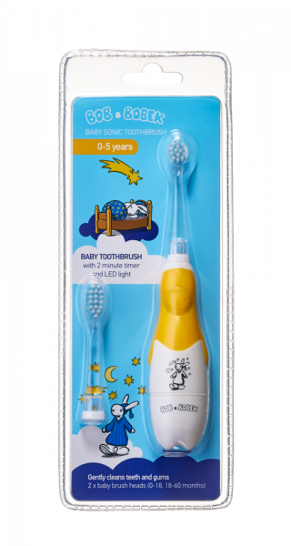 Bob i Bobek Baby soniczna szczoteczka, Night Dark Yellow, 0-5 lata