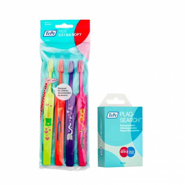 TePe Kids x-soft, 3+1 gratis + TePe PlaySearch tabletki, 10 szt.