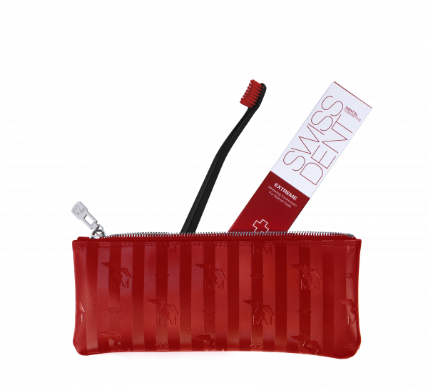 Ekskluzywny zestaw podróżny SWISSDENT – pasta SWISSDENT Extreme, 50 ml + szczoteczka SWISSDENT Profi w luksusowym futerale Maison Mollerus