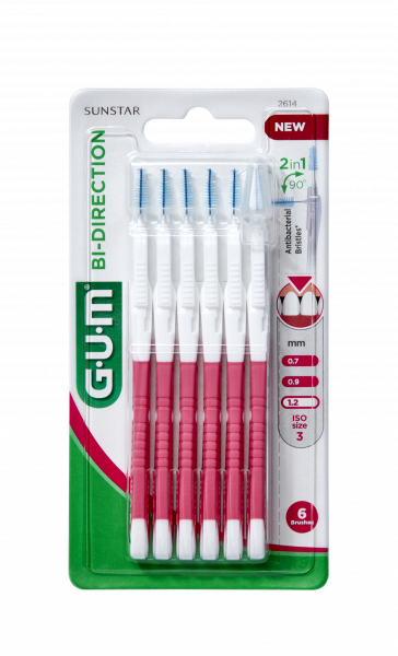 GUM BI-DIRECTION ULTRA, ISO 3, przepustowość 1,2 mm, przekrój stożkowy, różowy uchwyt, 6 szt.