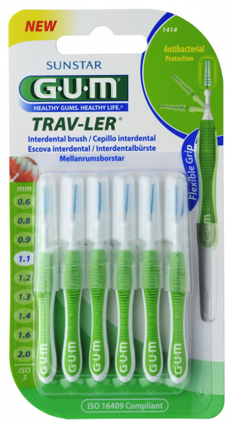 GUM TRAV-LER szczoteczka międzyzębowa z chlorheksydyną, stożkowa, ISO 3, 1,1 mm, blister 6 szt.