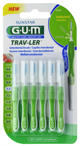 GUM TRAV-LER szczoteczka międzyzębowa z chlorheksydyną, stożkowa, 1,1 mm, blister 6 szt.