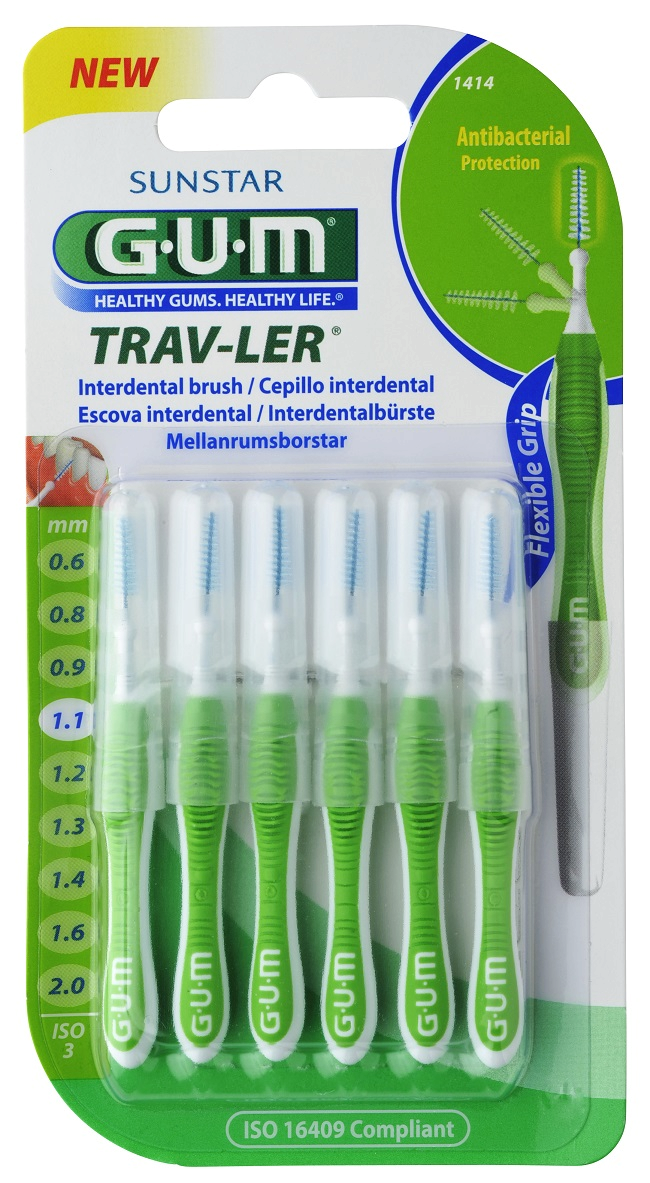 GUM TRAV-LER szczoteczka międzyzębowa z chlorheksydyną, stożkowa, ISO 3, 1,1 mm, blister 6 szt.