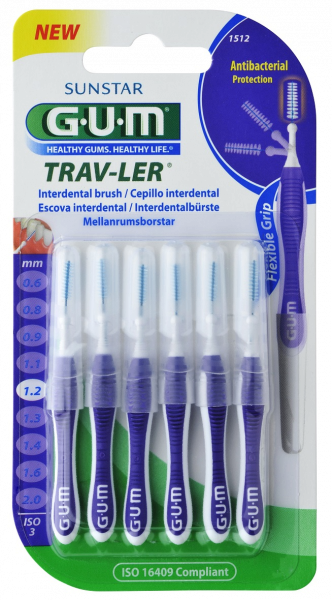 GUM TRAV-LER szczoteczka międzyzębowa z chlorheksydyną, cylindryczna, ISO 3, 1,2 mm, blister 6 szt.