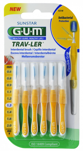 GUM TRAV-LER szczoteczka międzyzębowa z chlorheksydyną, stożkowa, ISO 3, 1,3 mm, blister 6 szt.