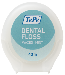 TePe Dental Floss, woskowana nić dentystyczna o smaku miętowym, 40 m
