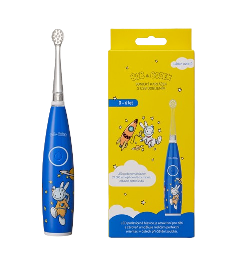 Bob i Bobek soniczna szczoteczka dla najmłodszych 0-6 lat z nadrukiem astronauty i wygodnym ładowaniem USB