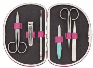 Tweezerman Manicure różowy z pincetą SLANT - 6 przyborów, dwie pary nożyczek