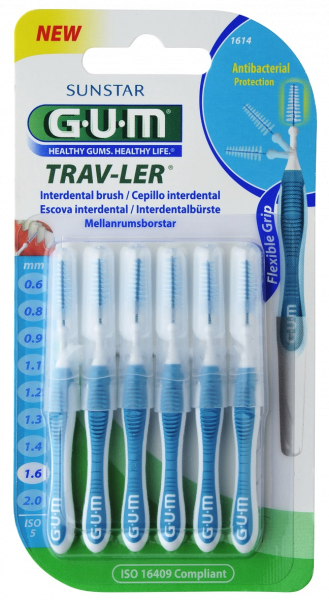 GUM TRAV-LER szczoteczka międzyzębowa z chlorheksydyną, cylindryczna, ISO 5, 1,6 mm, blist