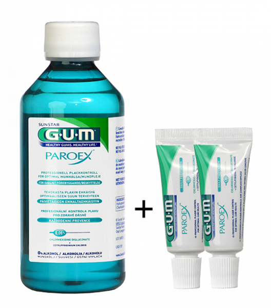 GUM® Paroex®  antybakteryjna płukanka 500 ml  (CHX0,06 %), 75 ml + 2x GUM PAROEX pasta do zębów (CHX 0,06%), 12ml o wartości 13 zł GRATIS