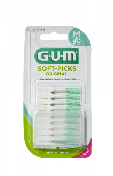 GUM Soft-Picks Regular, 40 fluoryzowanych szczoteczek, rozmiar S, ISO 1, etui podróżne