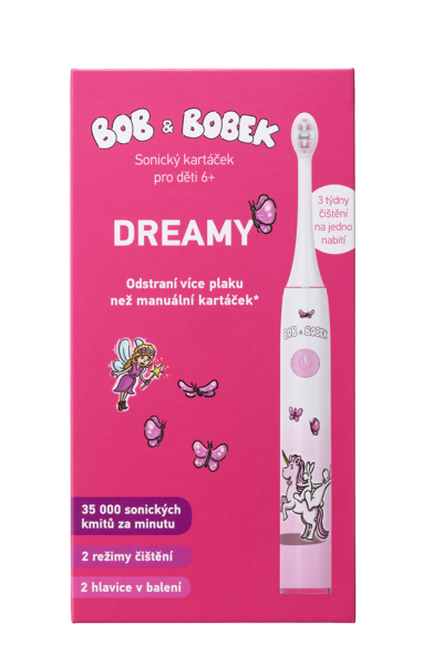 BOB A BOBEK DREAMY szczoteczka soniczna dla dzieci w wieku 6+, 2 końcówki w zestawie