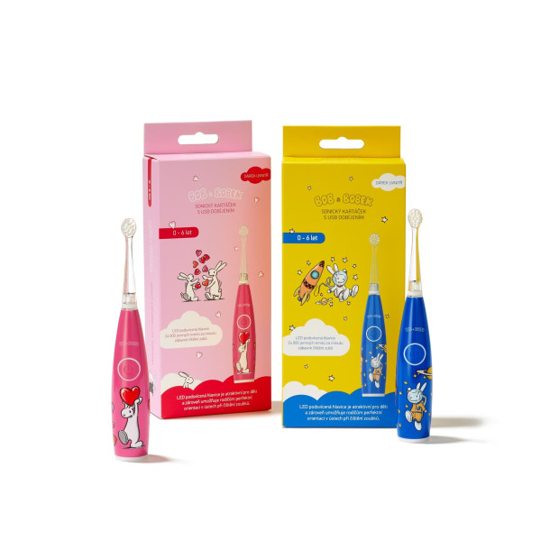 Bob i Bobek soniczna szczoteczka dla najmłodszych 0-6 lat z nadrukiem w serduszka i wygodnym ładowaniem USB
