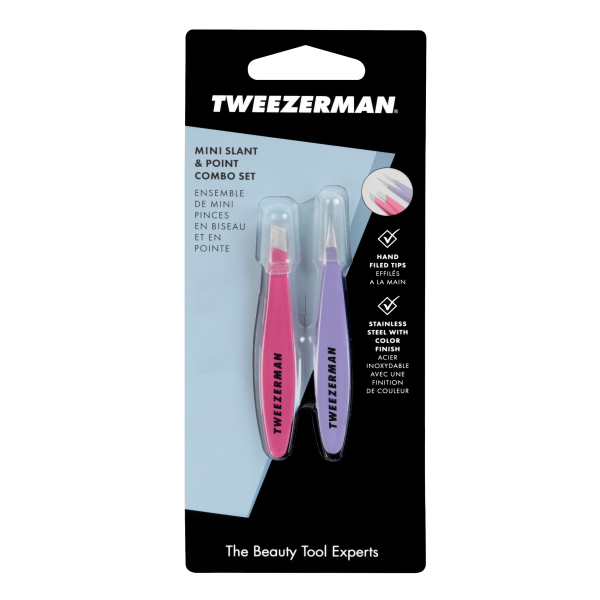 Tweezerman Mini Slant and Mini Point - zestaw pęset w podróżnym etui