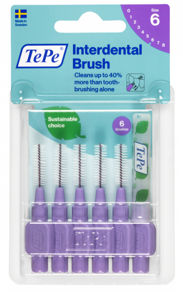 TePe Original szczoteczki międzyzębowe z bioplastiku 1,1 mm, fioletowe, 6 szt.