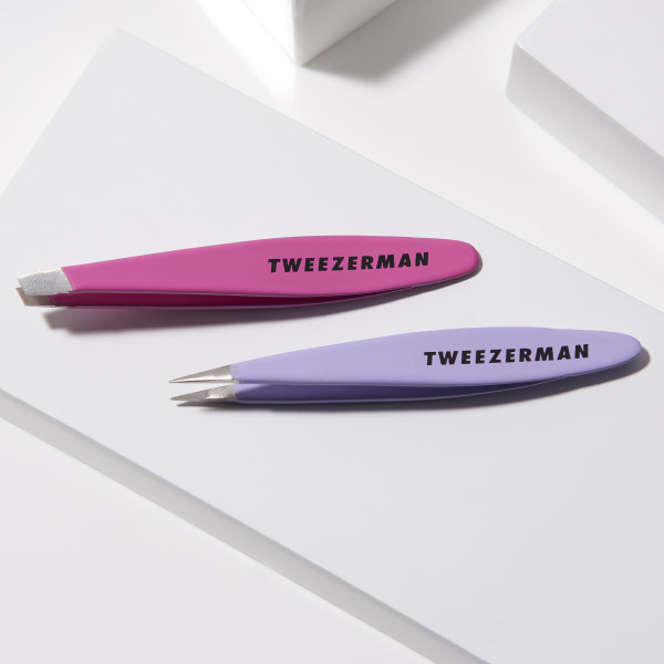 Tweezerman Mini Slant and Mini Point - zestaw pęset w podróżnym etui
