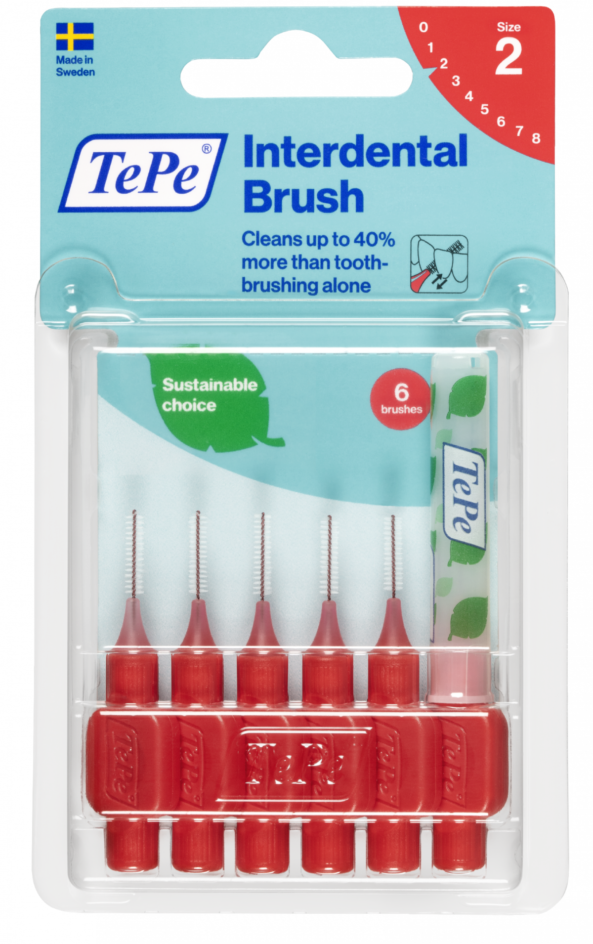 TePe Original szczoteczki międzyzębowe z bioplastiku 0,5 mm, czerwone, 6 szt.