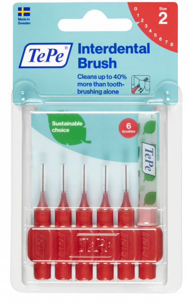 TePe Original szczoteczki międzyzębowe z bioplastiku 0,5 mm, czerwone, 6 szt.