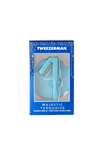 Zestaw rzęs i lusterko Tweezerman Majestic Turquoise, edycja świąteczna
