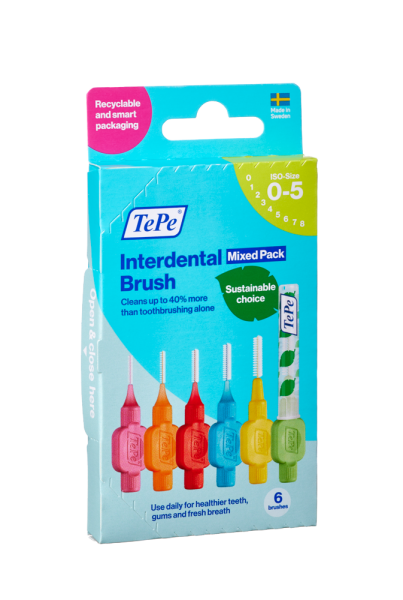 TePe Original międzyzębowe szczoteczki z bioplastiku zestaw startowy, 6 szt., pudełko