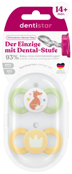 Dentistar smoczki ortodontyczne od 14 miesięcy, żółto-zielone