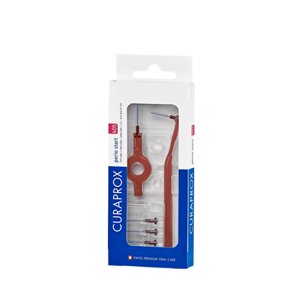 Curaprox CPS 405 perio START szczoteczki międzyzębowe czerwone, 5 sztuk + 2 sztuki uchwytów z nasadką