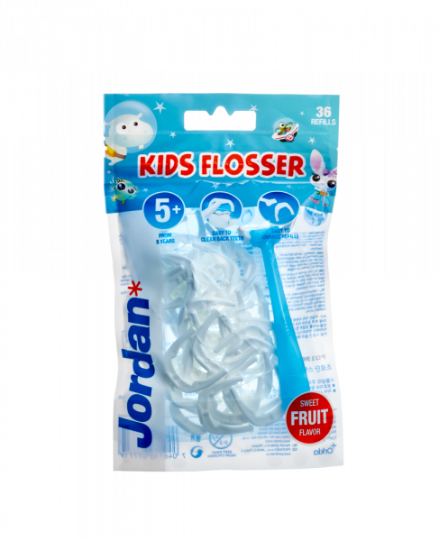 Jordan Kids Flosser łuk z nitką do czyszczenia przestrzeni międzyzębowych, 36 szt