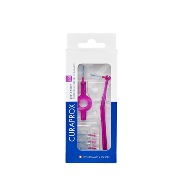 Curaprox CPS 406 perio START szczoteczki międzyzębowe czerwone, 5 sztuk + 2 sztuki uchwytów z nasadką