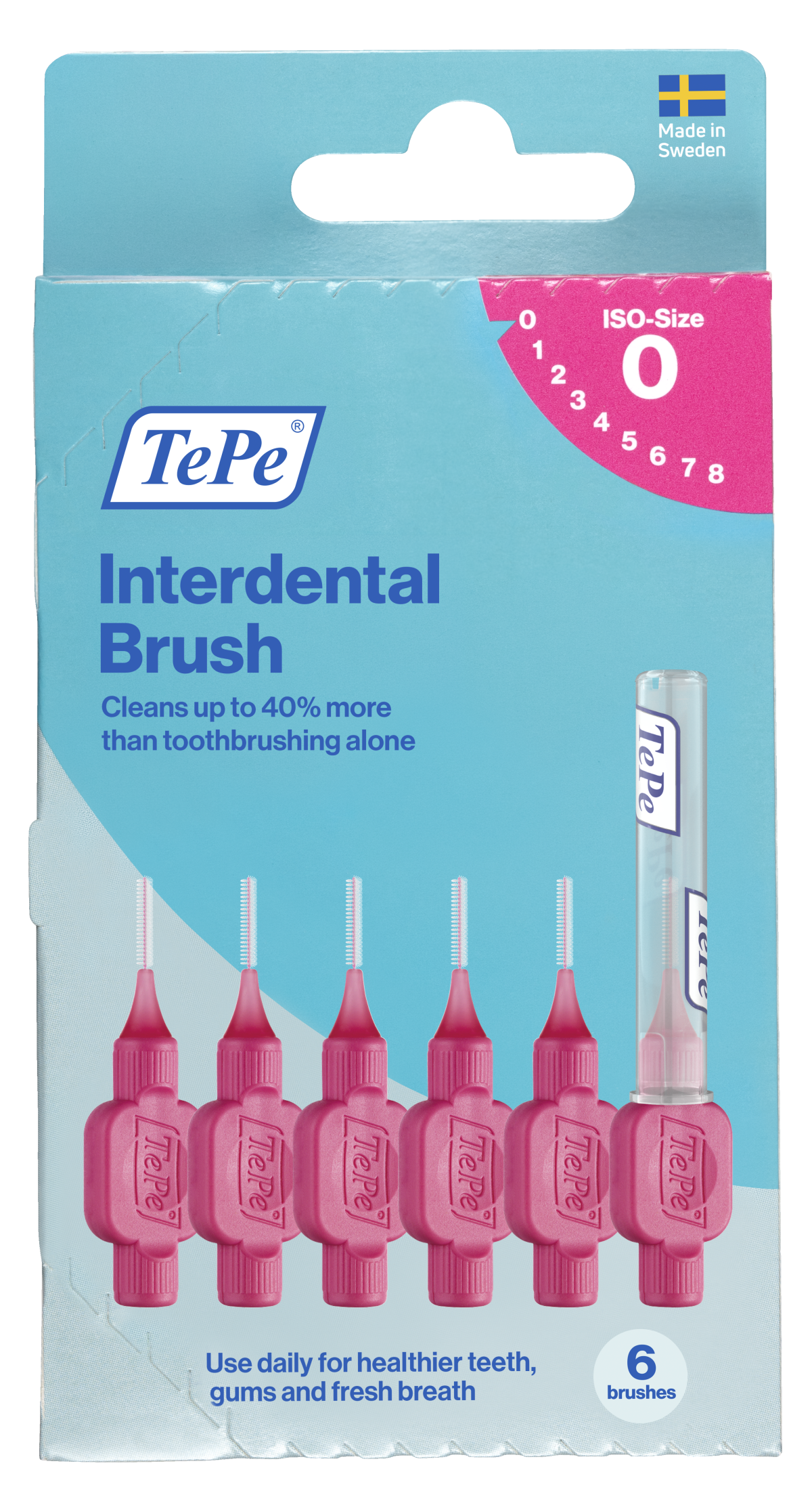 TePe Original międzyzębowe szczoteczki z bioplastiku 0,4 mm, różowe, 6 sztuk, pudełko