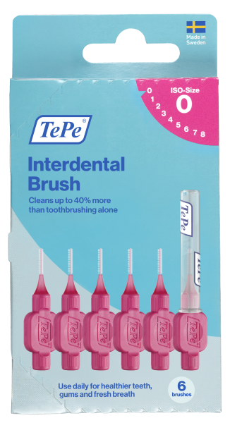 TePe Original międzyzębowe szczoteczki z bioplastiku 0,4 mm, różowe, 6 sztuk, pudełko